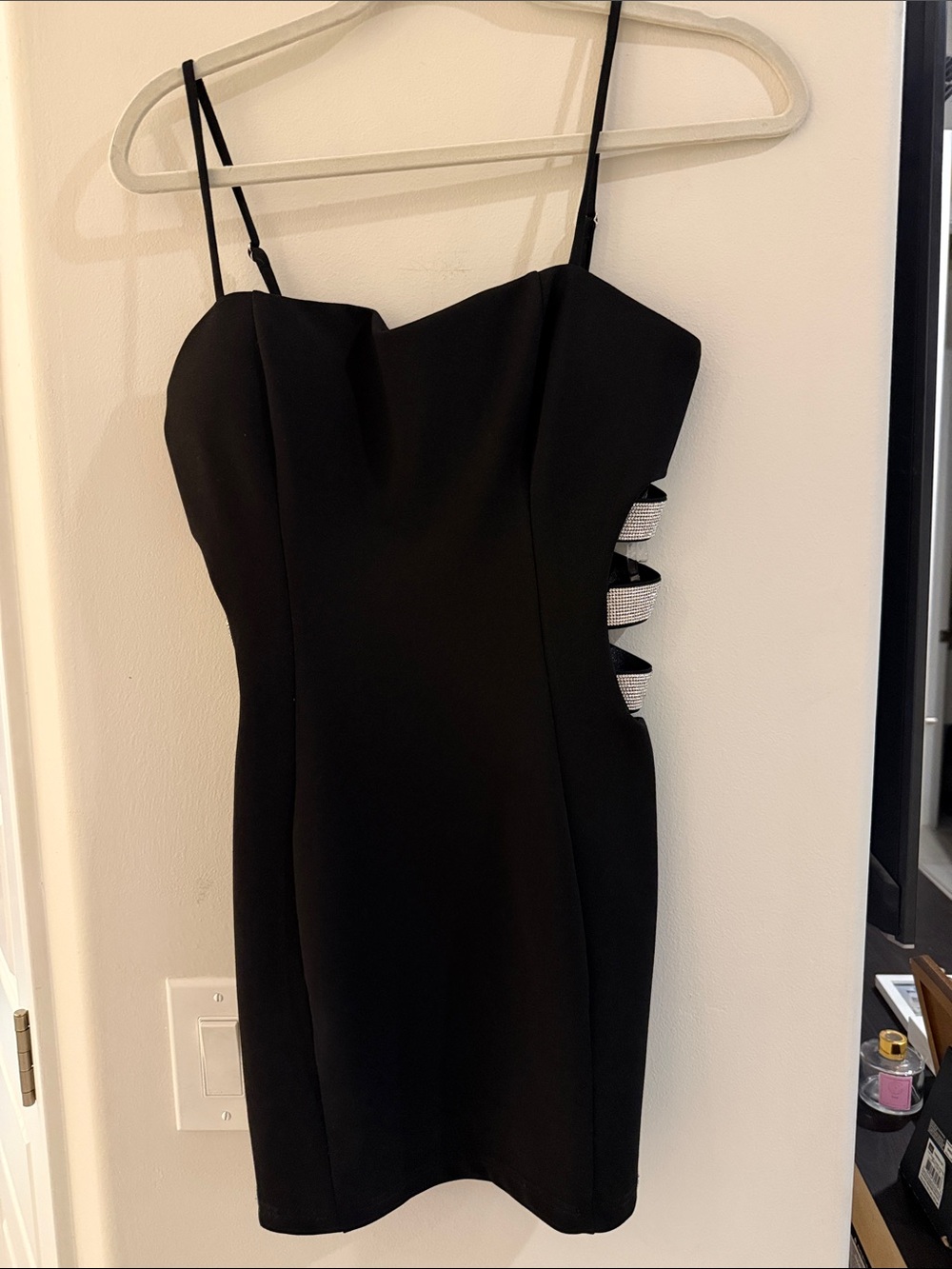 Windsor Black Mini Dress with Rhinestone Side Straps - Picture 1 of 6